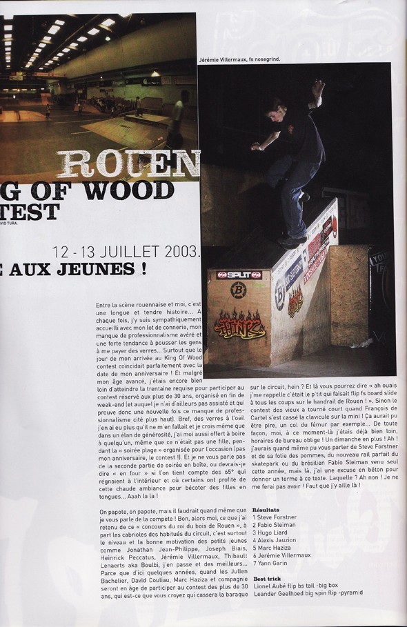 King Of Wood contest Rouen parution Sugar #49 septembre 2003