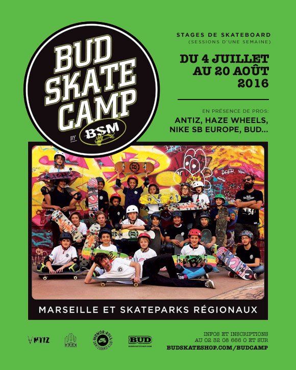 BUD Skate Camp by BSM stages d'été de skateboard Marseille et skateparks régionaux du 4 juillet au 20 août 2016