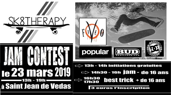 Sk8therapy Jam Contest Saint Jean De Vedas (34) à 25 minutes de Montpellier samedi 23 mars 2019