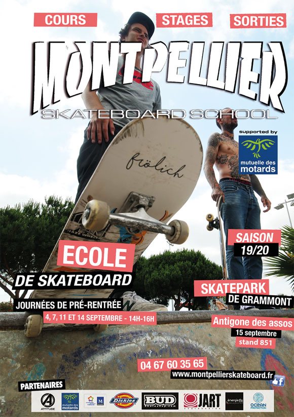Montpellier Skateboard School cours de skate, stages, sorties saison 2019/2020