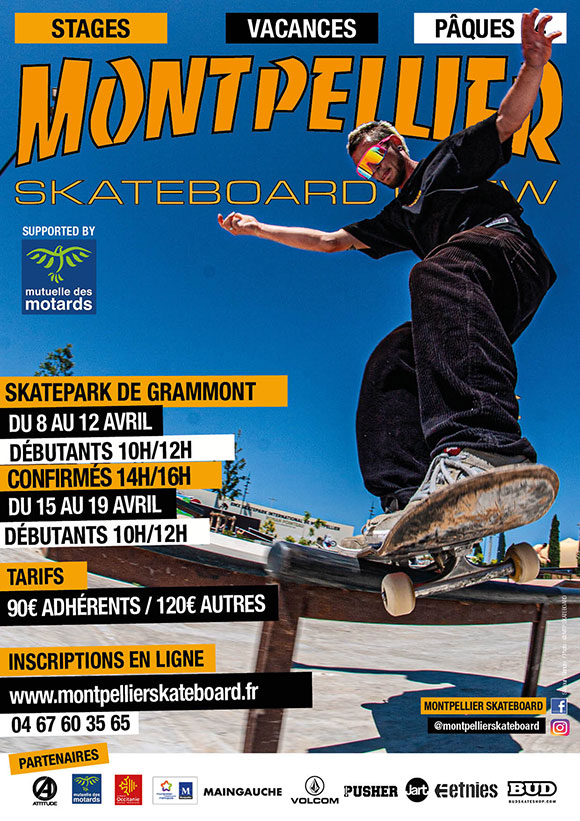 Montpellier Skateboard School stages vacances Pâques 2024