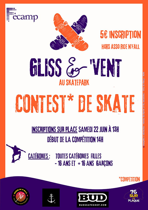 Ride N' Fall Gliss E' Vent contest Skatepark de Fécamp samedi 22 juin 2024