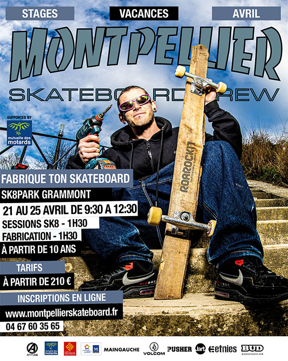 Montpellier Skateboard School stages vacances avril 2025