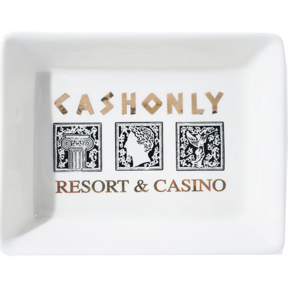 cash only ashtray ceramic high rollers (white)