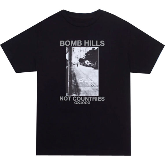 gx1000 tee shirt bomb hills not countries (black/grey)