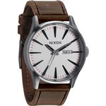 nixon watch sentry leather (silver/brown)