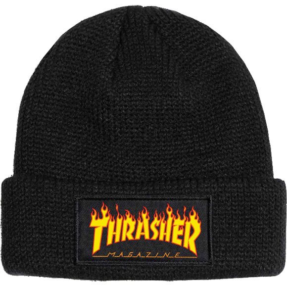 thrasher beanie flame logo (black)