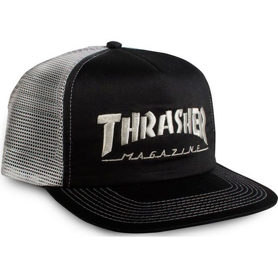thrasher cap trucker mesh embroidered logo (black/grey)