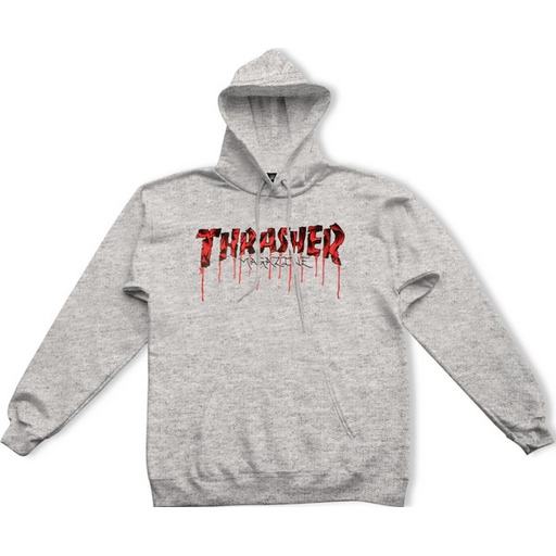 thrasher sweatshirt hood blood drip (ash grey)