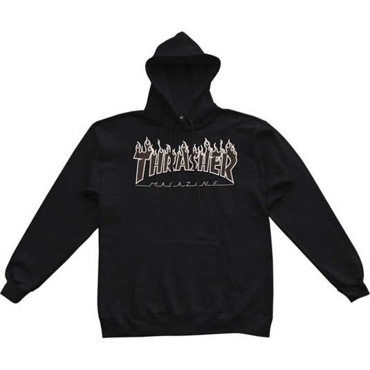 thrasher sweatshirt hood flame logo (black/black)