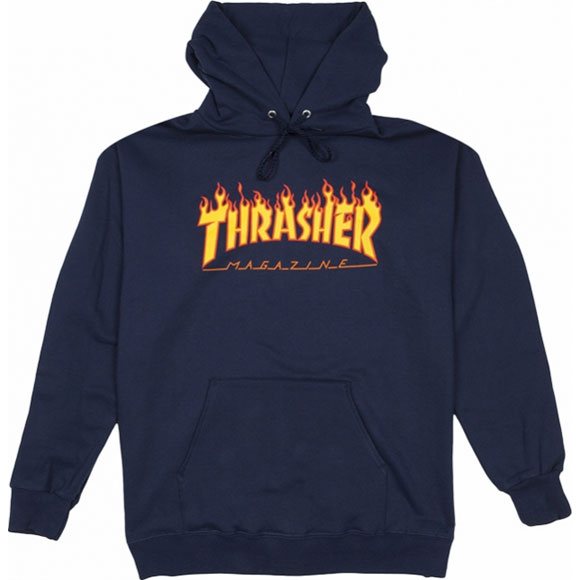 thrasher sweatshirt hood flame logo (navy)
