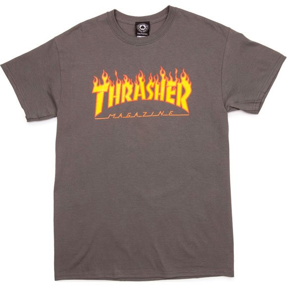 thrasher tee shirt flame logo (charcoal grey)