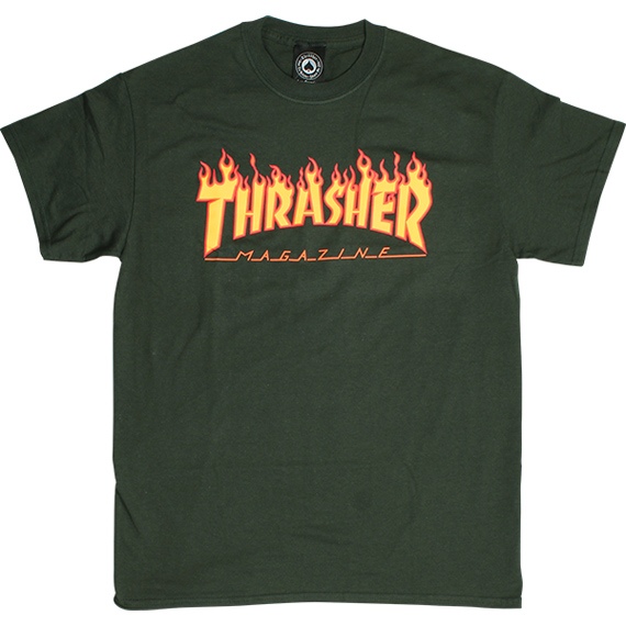 thrasher tee shirt flame logo (forest green)