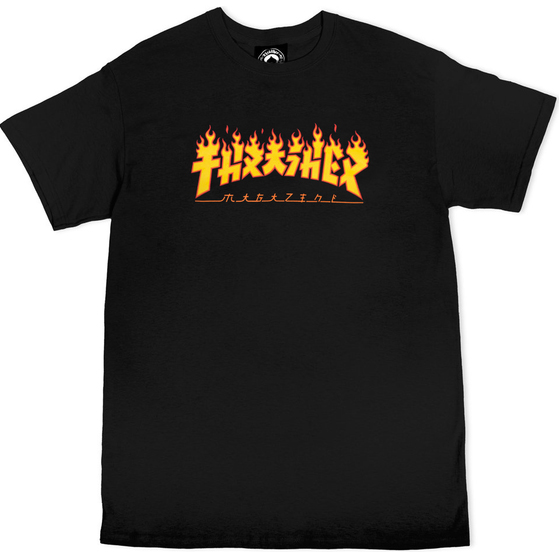 thrasher tee shirt godzilla flame (black)