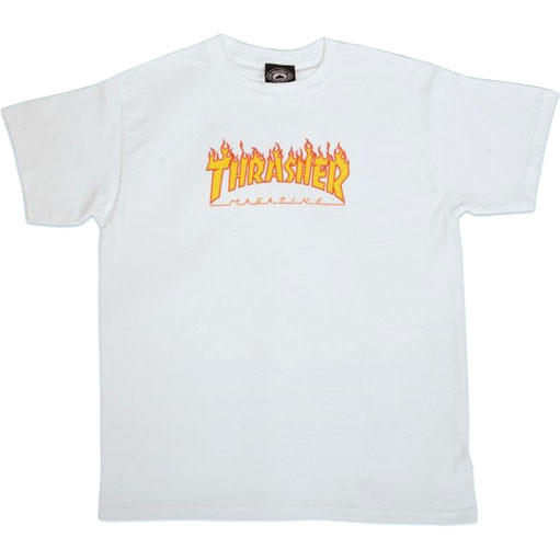 thrasher tee shirt kids flame (white) youth