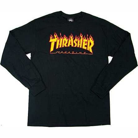 thrasher tee shirt long sleeves flame logo (black)
