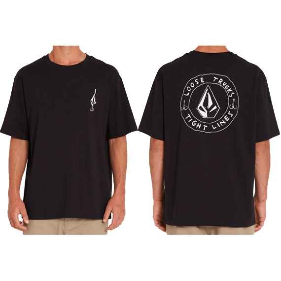 volcom tee shirt loose trucks tight lines 2 lse (black)