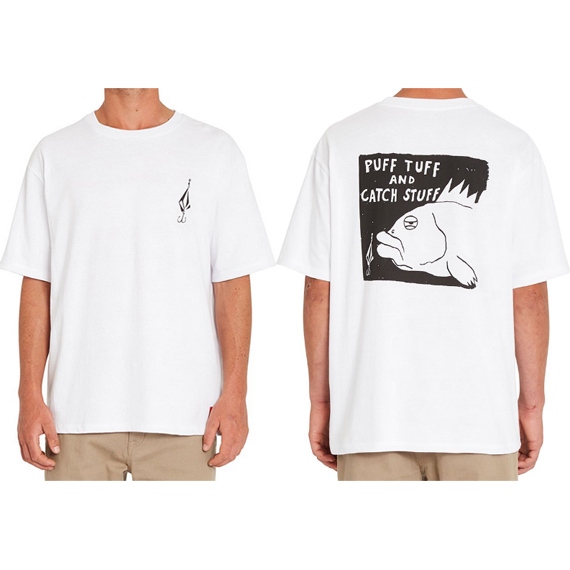 volcom tee shirt loose trucks tight lines lse (white)