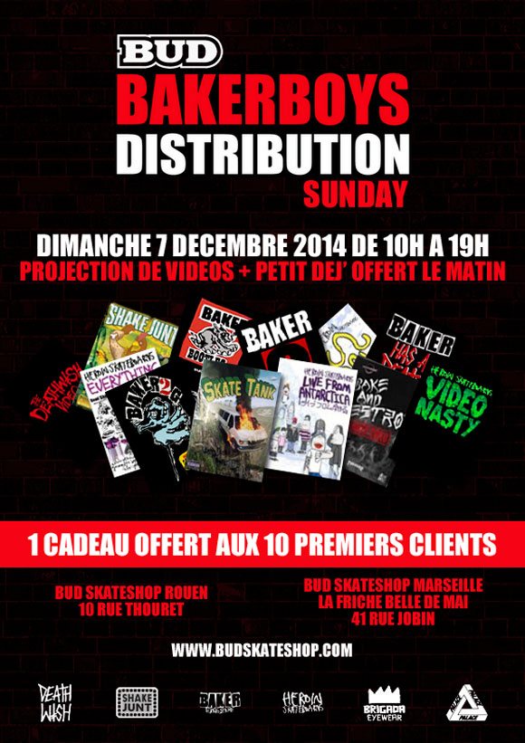 BUD Bakerboys Distribution Sunday shops de Rouen et Marseille dimanche 7 décembre 2014