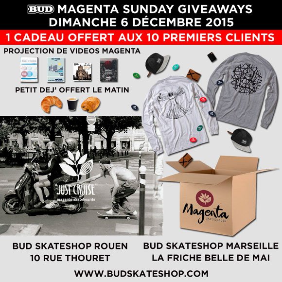 BUD MAGENTA Sunday Giveaways shops de Marseille, Rouen et sur le site dimanche 6 décembre 2015