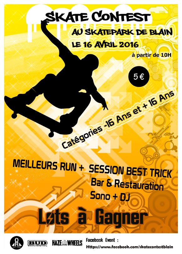 Skate Contest Skatepark De Blain (44) samedi 16 avril 2016 Skate Contest Skatepark De Blain (44) samedi 16 avril 2016