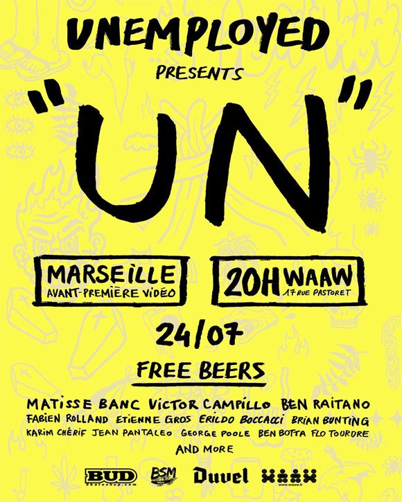 UNEMPLOYED SKATE CO avant-première vidéo Un Waaw Marseille vendredi 24 juillet 2020
