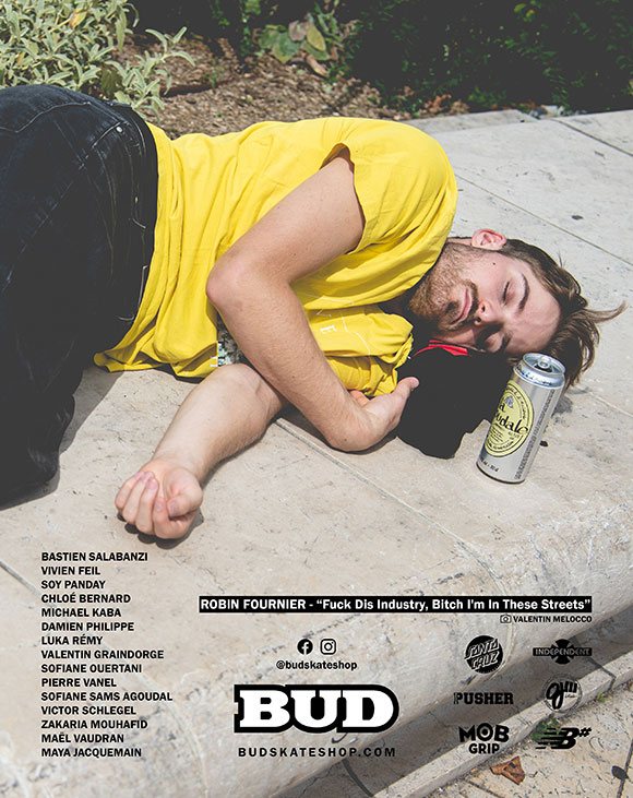 Robin Fournier paru pub BUD SKATESHOP Sugar #209 octobre novembre 2021