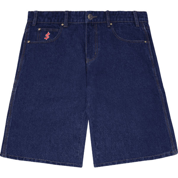 cash only short denim logo (raw indigo)