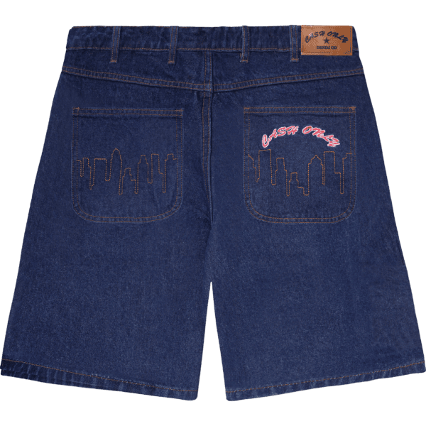 cash only short denim logo (raw indigo)