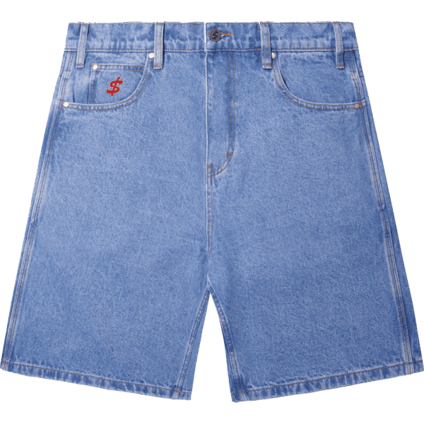 cash only short denim logo (washed indigo)