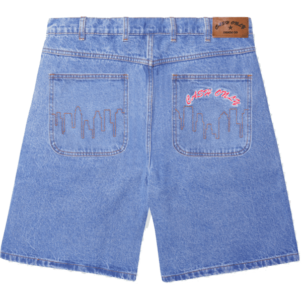 cash only short denim logo (washed indigo)