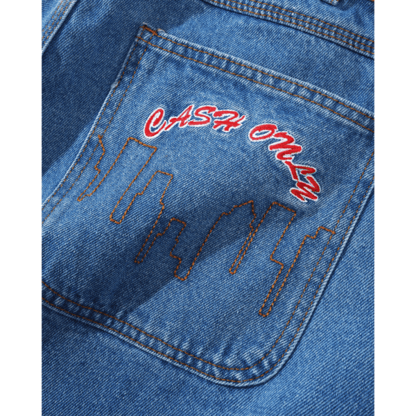 cash only short denim logo (washed indigo)