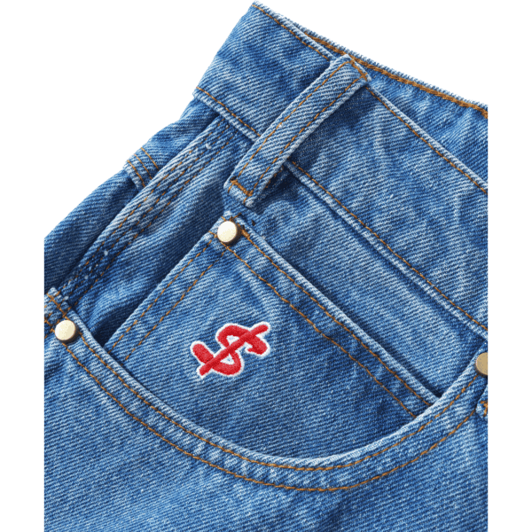 cash only short denim logo (washed indigo)