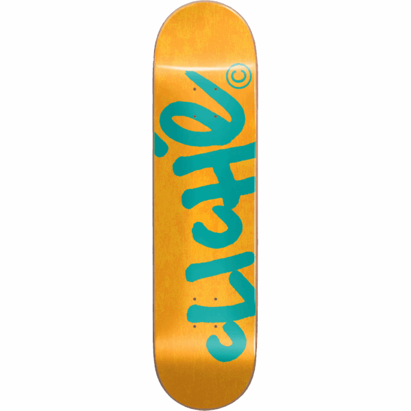 cliché board handwritten (orange/teal) 8.25