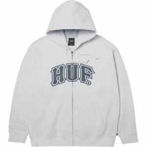 huf sweatshirt hooded zip classic arch (heather grey/navy)