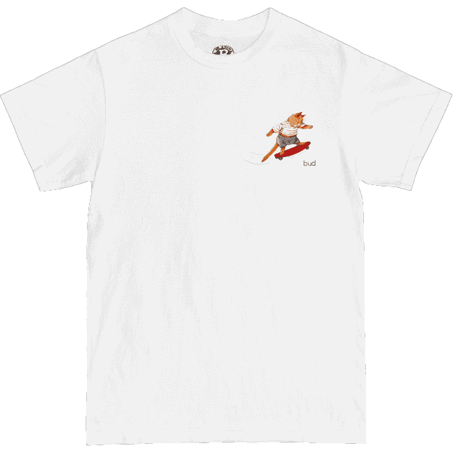 bud tee shirt skatin’ cat (white) bud tee shirt skatin’ cat (white)